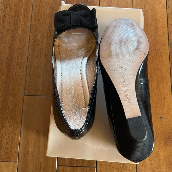 BCBG Black Patent Peep Toe Wedge Pump - Picture 3 of 3